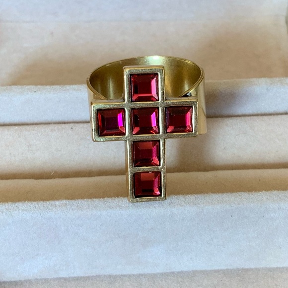 ALEX and ANI Crystal Cross Cocktail Ring - Picture 6 of 12